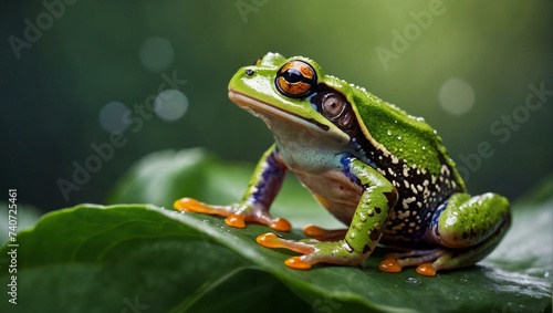A vibrant green tree frog takes a leap of faith onto a lush leaf, marking the start of a new year on a sunny february day in the wild © ArtistiKa