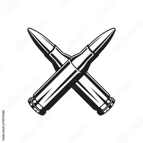 Crossing bullet black and white icon illustration