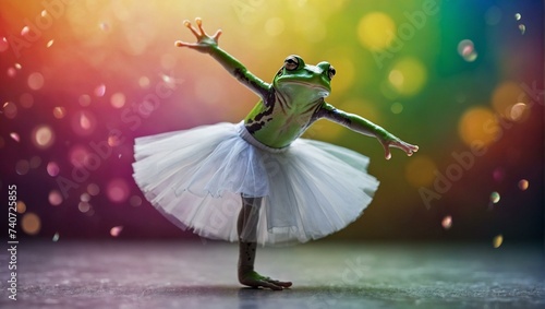A whimsical leap into the month of february, a frog dons a tutu and takes to the outdoor stage, enchanting the audience with graceful ballet choreography and a yearning for the joy of dance photo