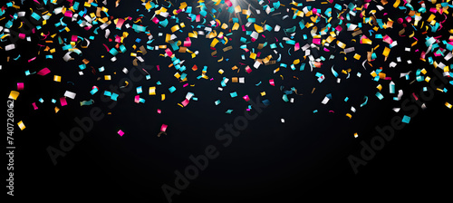 Confetti falling down isolated on black background