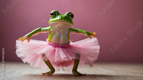 A graceful amphibian celebrates the leap year by dancing in a pink tutu on a february day