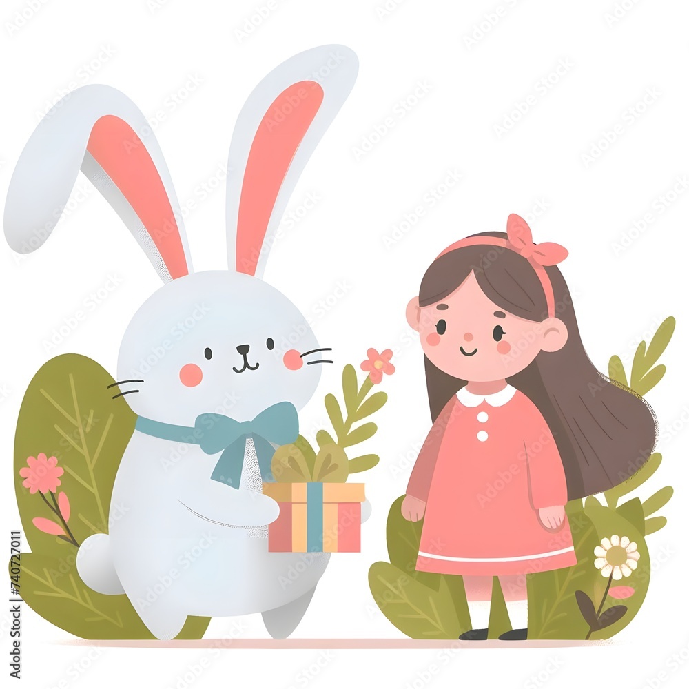 Happy Easter card. Kids postcard design for spring holiday. Cute bunny, fairy rabbit, kawaii fairytale character and child on bicycle with eggs. Happy Easter card. Kids postcard design for spring holiday. Cute bunny, fairy rabbit, kawaii fairytale character and child on bicycle with eggs.