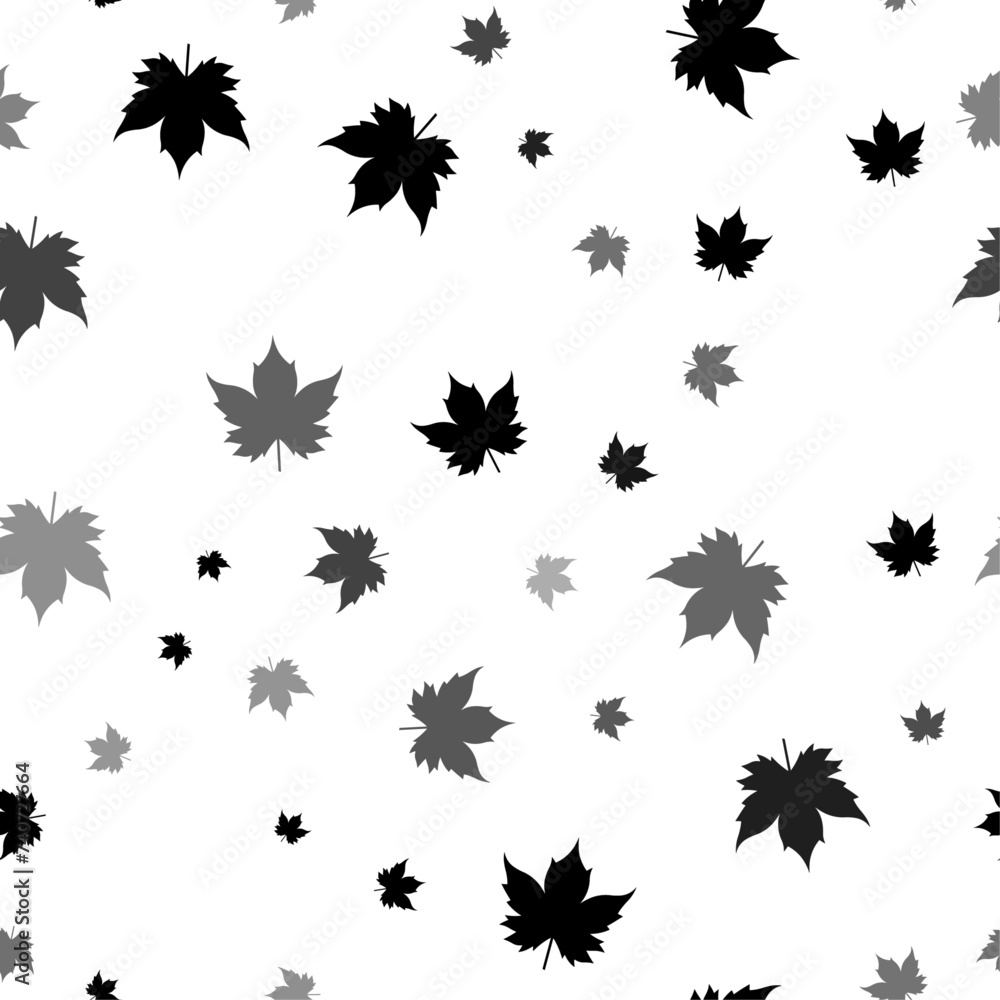Seamless vector pattern with maple leaf symbols, creating a creative monochrome background with rotated elements. Vector illustration on white background