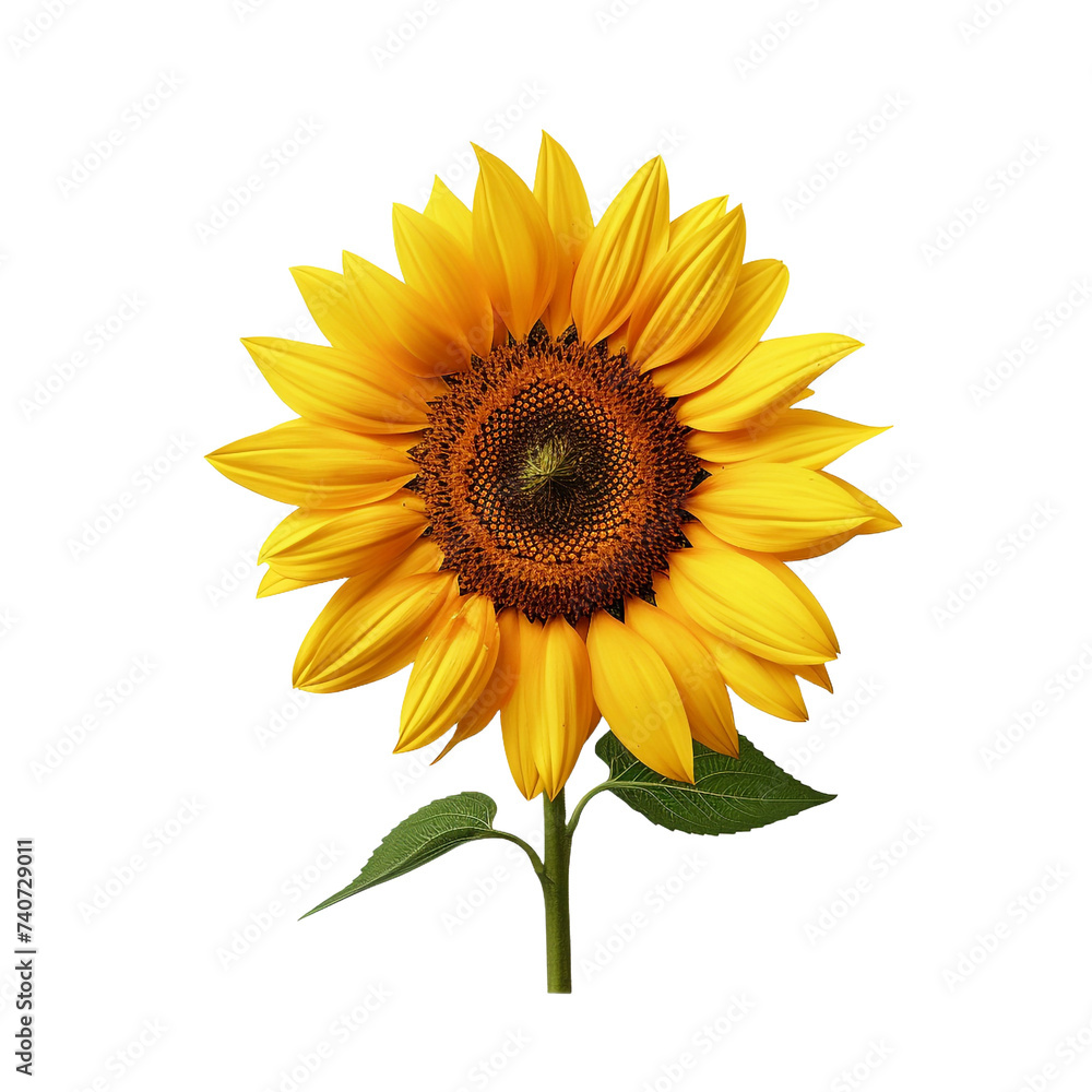 Fototapeta premium One sunflower alone isolated on transparent background
