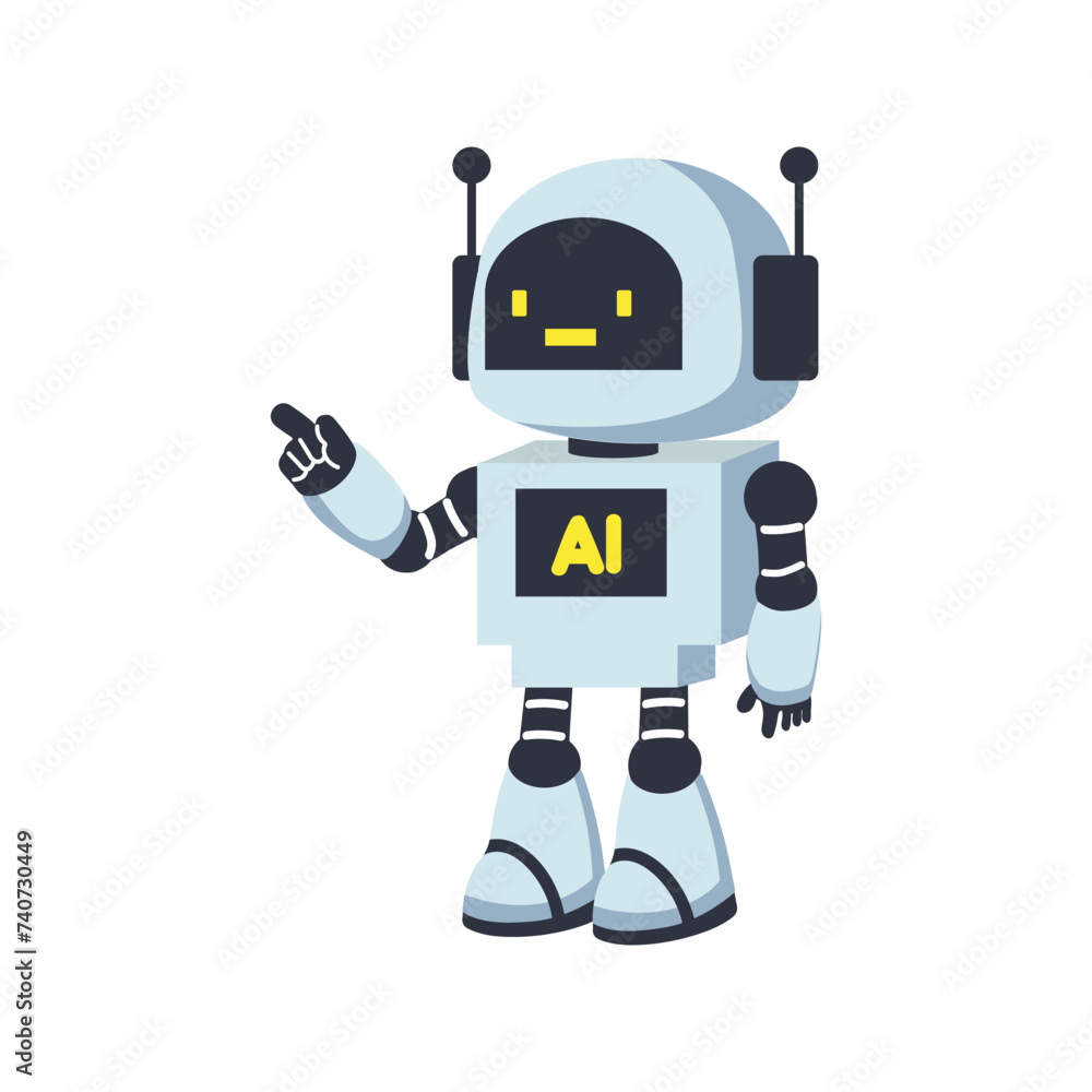 Cute robot character assistant finger point Cute robot character assistant finger point