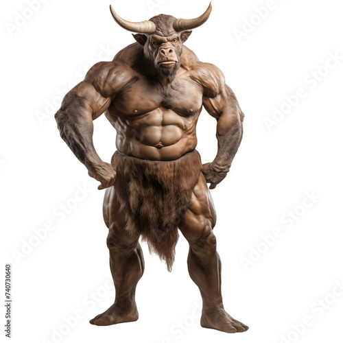 Minotaur isolated on white and transparent background. Ideal for use in advertising. Generative ai