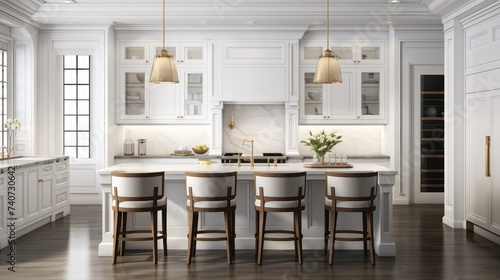 A modern white kitchen with a traditional touch custom designed by Toronto interior designer Tracy Barber