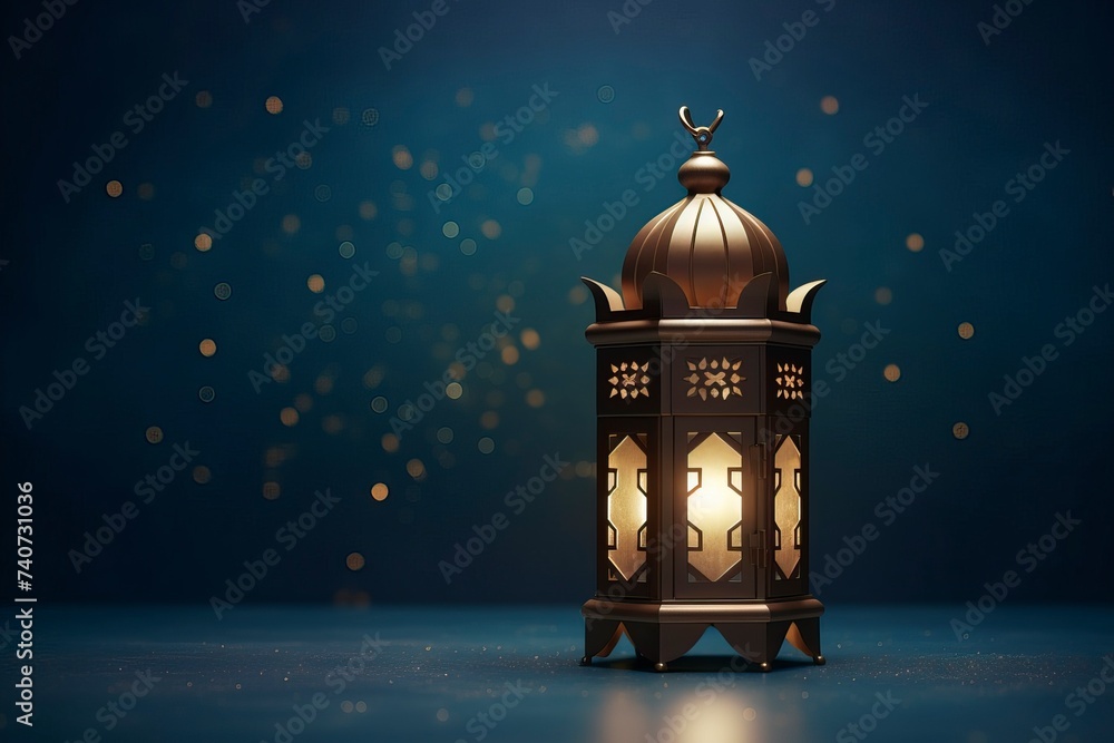 Ramadan Lantern decoration background 3d rendering . copy space - Generative ai - obrazy, fototapety, plakaty 