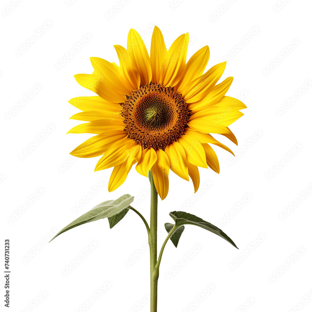 Fototapeta premium One sunflower alone isolated on transparent background