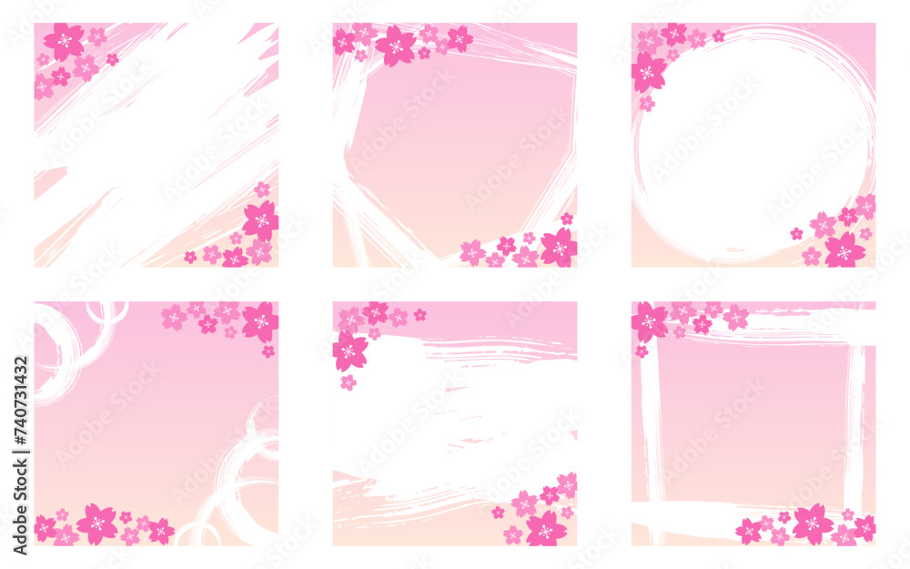 桜のイラストとかすれたブラシの正方形バックグラウンド　さくらフレーム