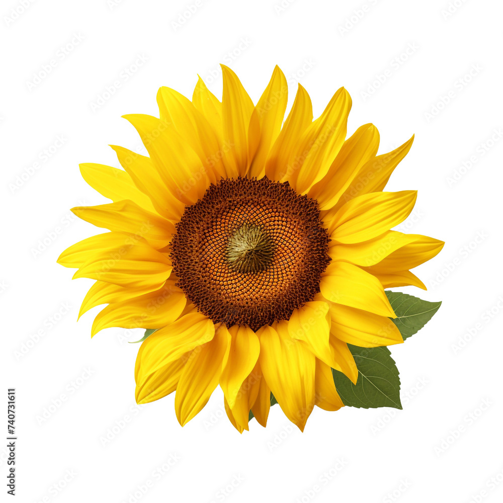 Fototapeta premium One sunflower alone isolated on transparent background
