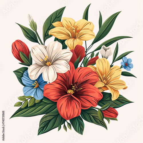 Colorful flower illustration. Multi-color flowers. 