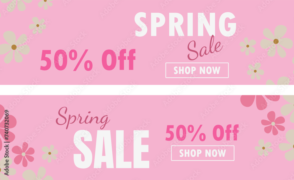Spring sale Banner for social media,Vector Ilustration.Discount 50%.Special offer sale template.