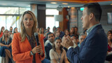 Global Tech Summit: Inspiring Female CEO Engages in Dialogue with Host, Empowering Women Leaders Before a Multicultural Crowd
