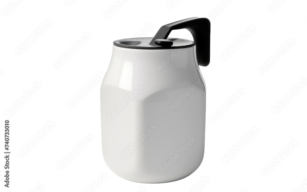 A white jug with a black handle showcasing its simple and minimalist design. on White or PNG Transparent Background. A white jug with a black handle showcasing its simple and minimalist design. on White or PNG Transparent Background.