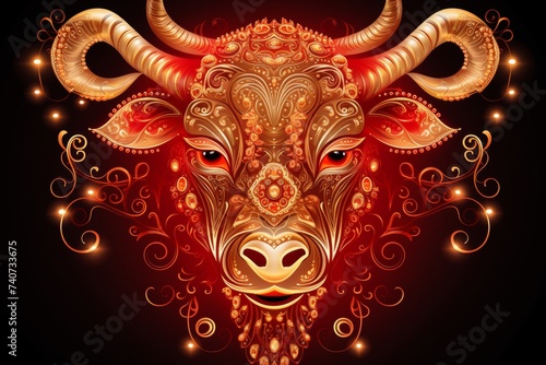 Wallpaper Mural Illustration of zodiac sign taurus glowing in red on black background in vector style Torontodigital.ca