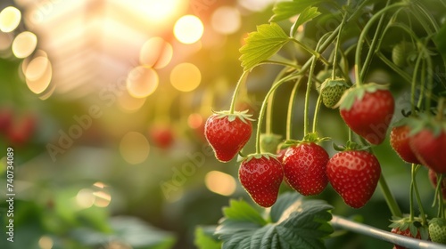 Growing strawberry harvest and producing vegetables cultivation. Concept of small eco green business organic farming gardening and healthy food