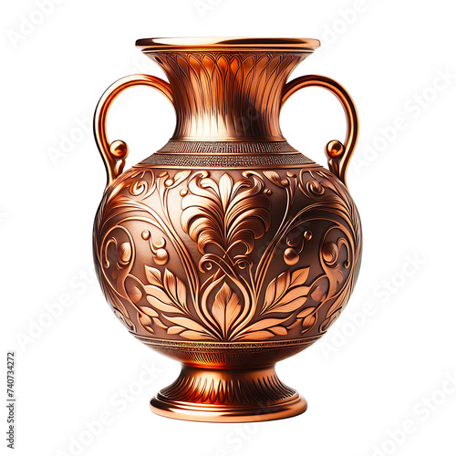 antique greek copper vase with floral design isolated on transparent background