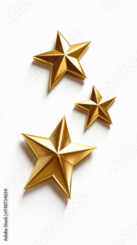 Three gold stars on a white background. Isolated.