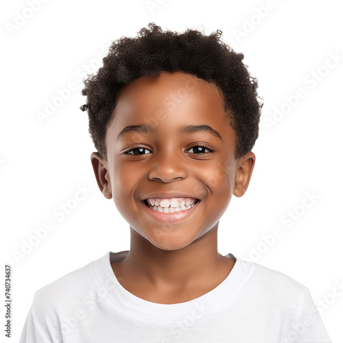 Cheerful young African American boy with short curly hair, cut out