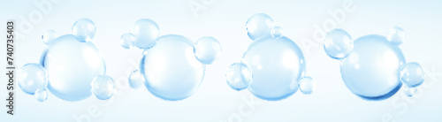 Collagen serum or essence drop. Blue collagen serum bubbles. Cosmetic essence. Concept skincare cosmetics solution. Vector 3d illustration