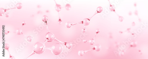 3D abstract molecular structures. Collagen serum and vitamin hyaluronic acid skin care solutions. Skin care cosmetics concept. Vector illustration