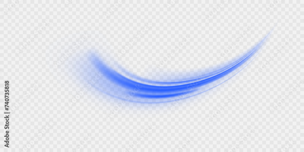 Obraz premium Wavy transparent curved lines in the form of a blue wave, dynamically flowing sea water in a large set of different contour shapes.