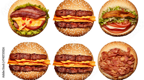 Burger with Cheese and Bacon: Mouthwatering Fast Food Meal Isolated in 3D Digital Art, Perfect for Restaurant Menus and Culinary Designs, Top View PNG Graphic Illustration