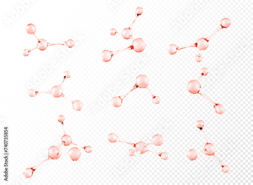 3D abstract molecular structures. Collagen serum and vitamin hyaluronic acid skin care solutions. Skin care cosmetics concept. Vector illustration