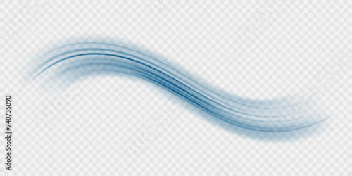 Wavy transparent curved lines in the form of a blue wave, dynamically flowing sea water in a large set of different contour shapes.