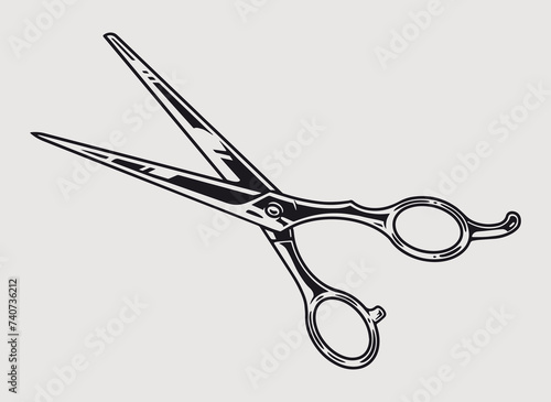 Barber scissors vintage sticker monochrome