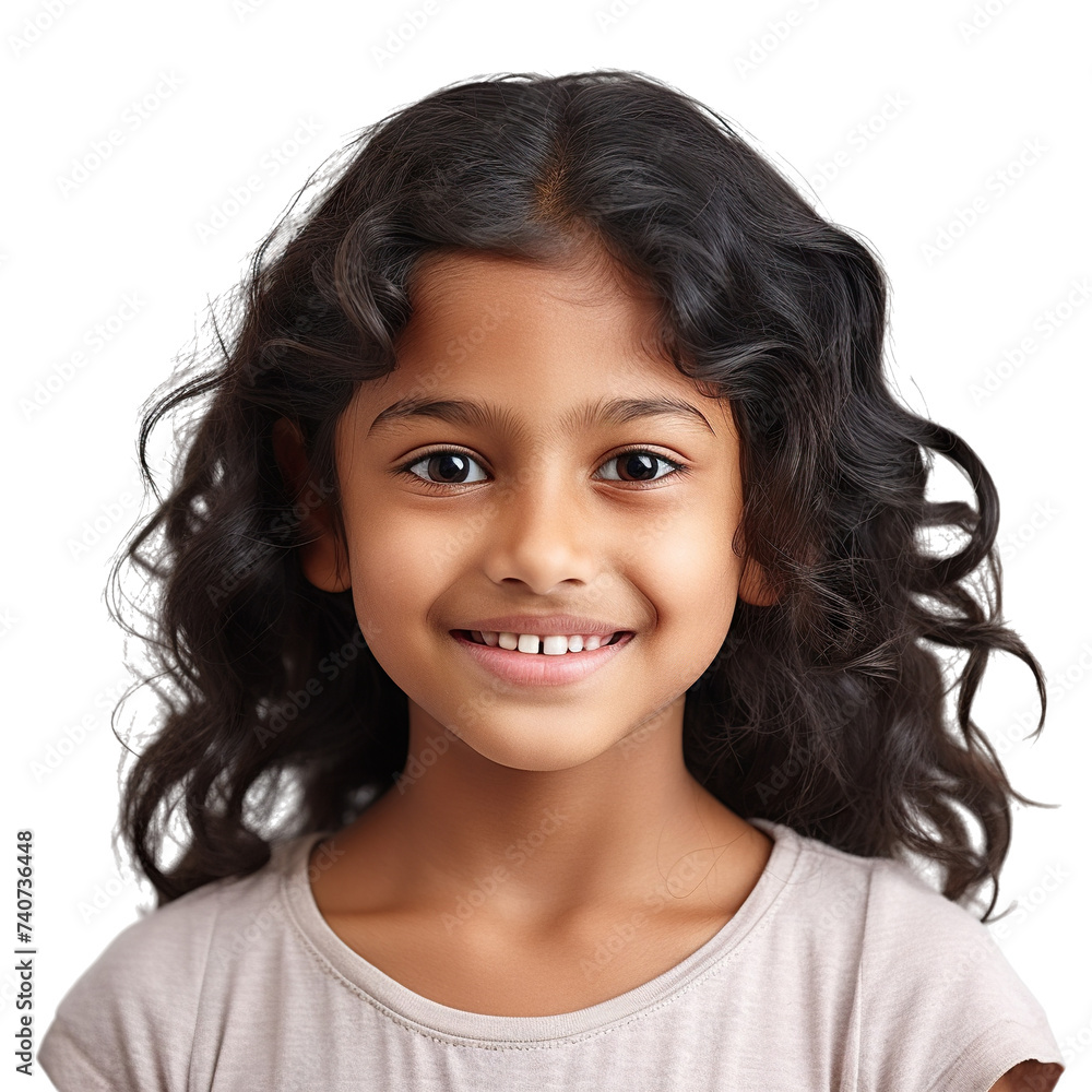 Beautiful Indian girl with dark curly hair and a bright smile, cut out Beautiful Indian girl with dark curly hair and a bright smile, cut out