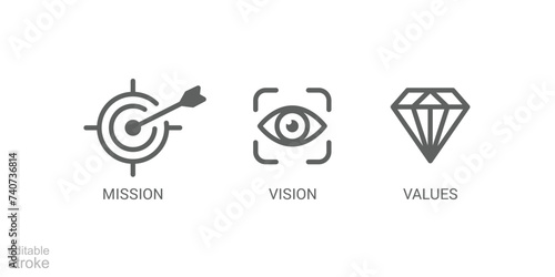 Mission vision values icon. Organization mission vision values icon design vector. Editable stroke