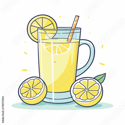Illustration of a refreshing glass of lemonade with sliced lemons and a straw, exuding a fresh and summery vibe with vibrant yellow hues and a clean design.