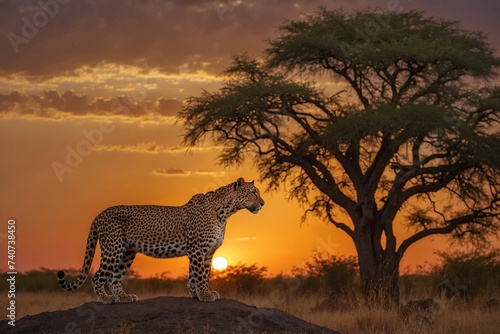 Leopard in the sunset © Ai Art Pro