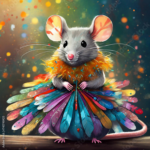 Kleine Maus im bunten Federkleid