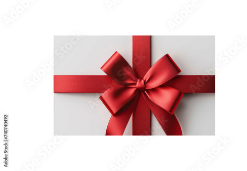 Blank white gift card with red ribbon  isolated on transparent  background  © Edgar Martirosyan