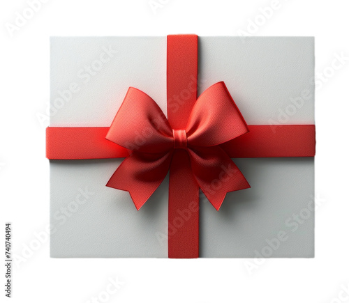Blank white gift card with red ribbon  isolated on transparent  background  © Edgar Martirosyan