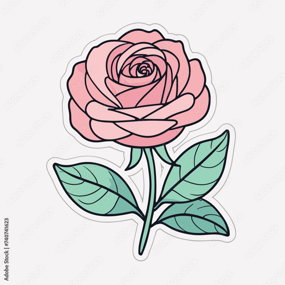 Pink rose illustration vector sticker design Pink rose illustration vector sticker design