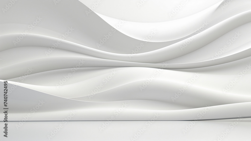 Fototapeta premium Abstract luxury white wave background. Abstract wavy texture for exhibition product. Beautiful stream of white wave, background. Generative AI
