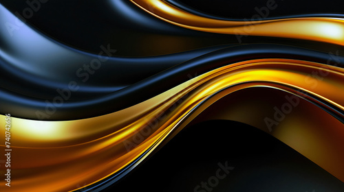 Abstract luxury wave background. Abstract wavy texture for exhibition product. Beautiful flow of black and gold waves, background. Generative AI