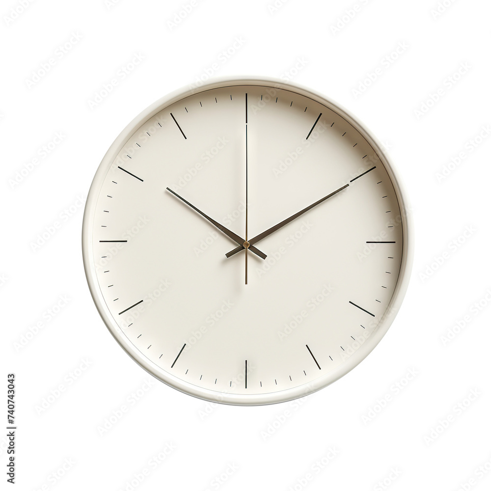 Modern white wall clock with a minimalist design, cut out