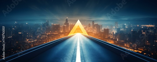 An arrow on an infinite highway symbolizes motivation, progress, and growth. Concept Motivation, Progress, Growth, Infinite Highway, Symbolism photo