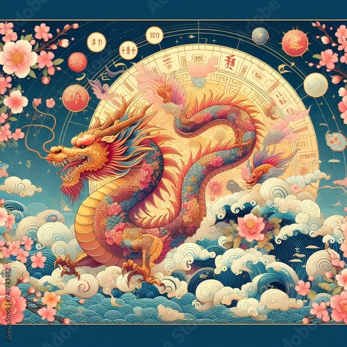 chinese dragon, astral background, chinese zodiac background.