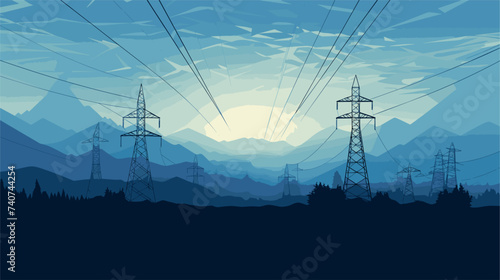 Abstract power lines and poles against the sky. simple Vector art