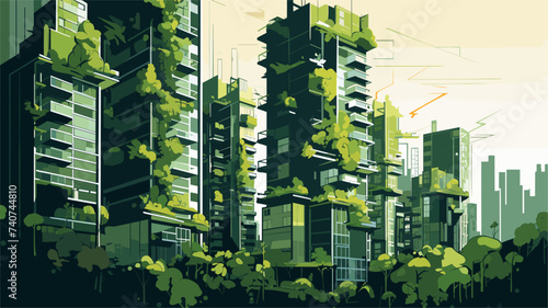 Abstract green skyrise buildings with vertical gardens. simple Vector art photo