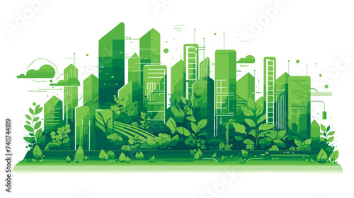 Abstract green skyrise buildings with vertical gardens. simple Vector art photo