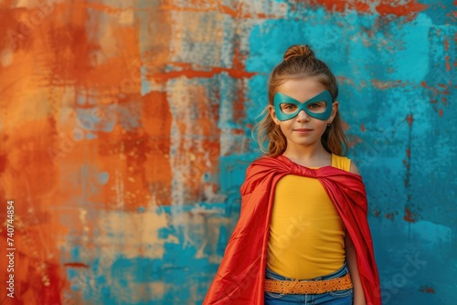 Adorably, a young girl embraces her inner superhero and is prepared to take on the world. Ai generative