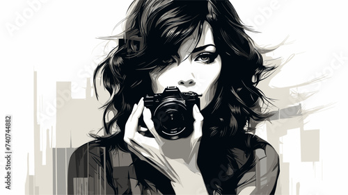 Abstract woman with a camera  capturing moments. simple Vector art