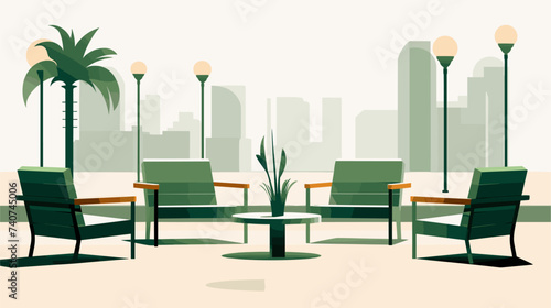Abstract green public spaces with seating areas. simple Vector art